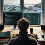 Norwegian developer coding a custom wordpress form plugin in winter light