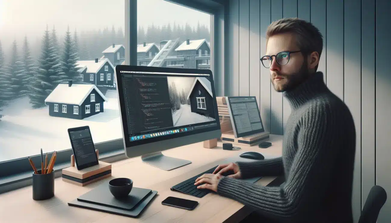 Norwegian developer testing a responsive wordpress theme across devices in oslo