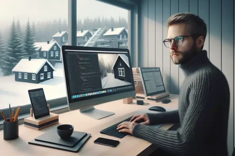 Norwegian developer testing a responsive wordpress theme across devices in oslo