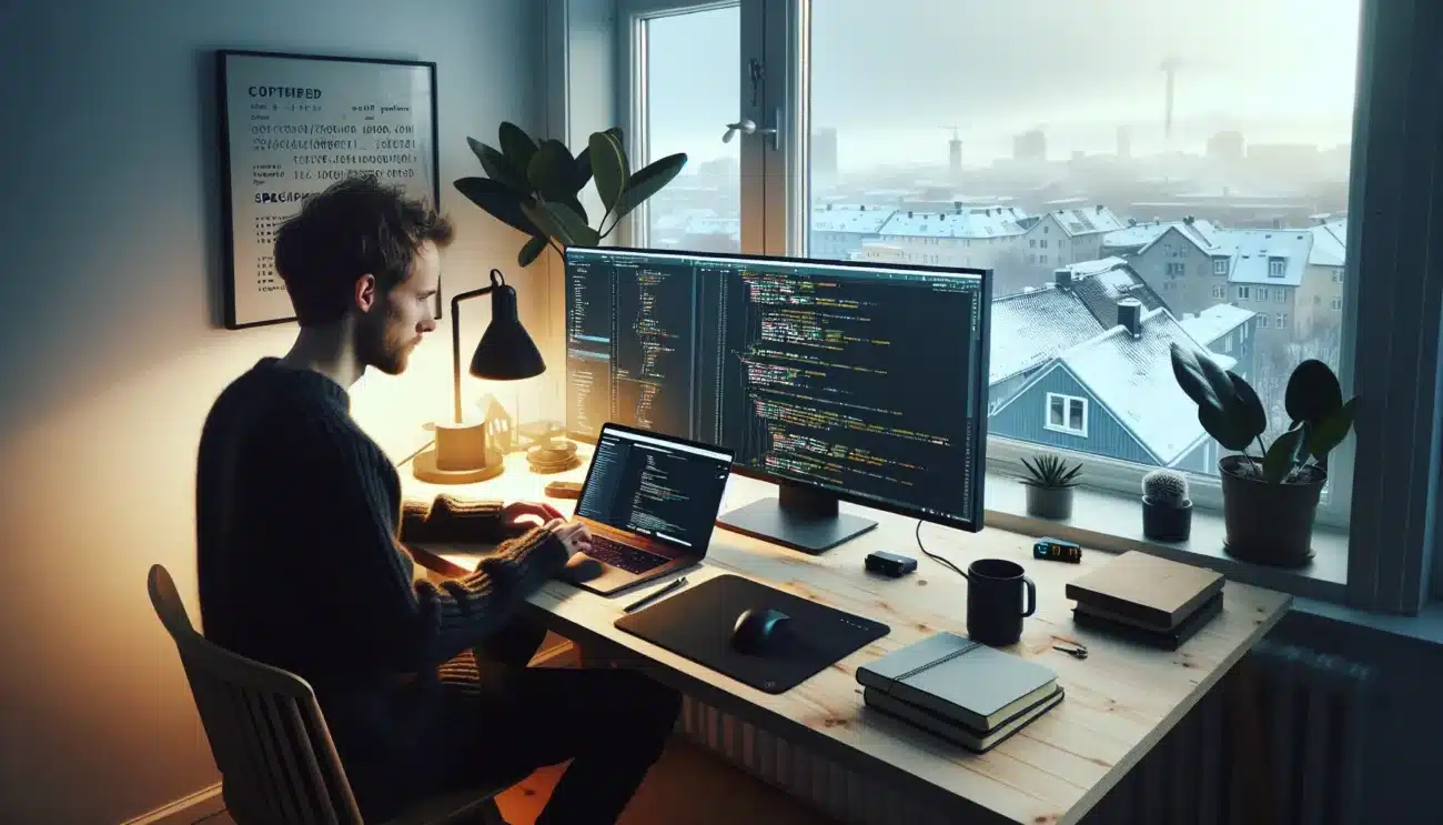 Norwegian developer using git for wordpress with ci pipeline and branch diagram